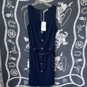 Grace Karin Navy Blue Midi Dress with Belt